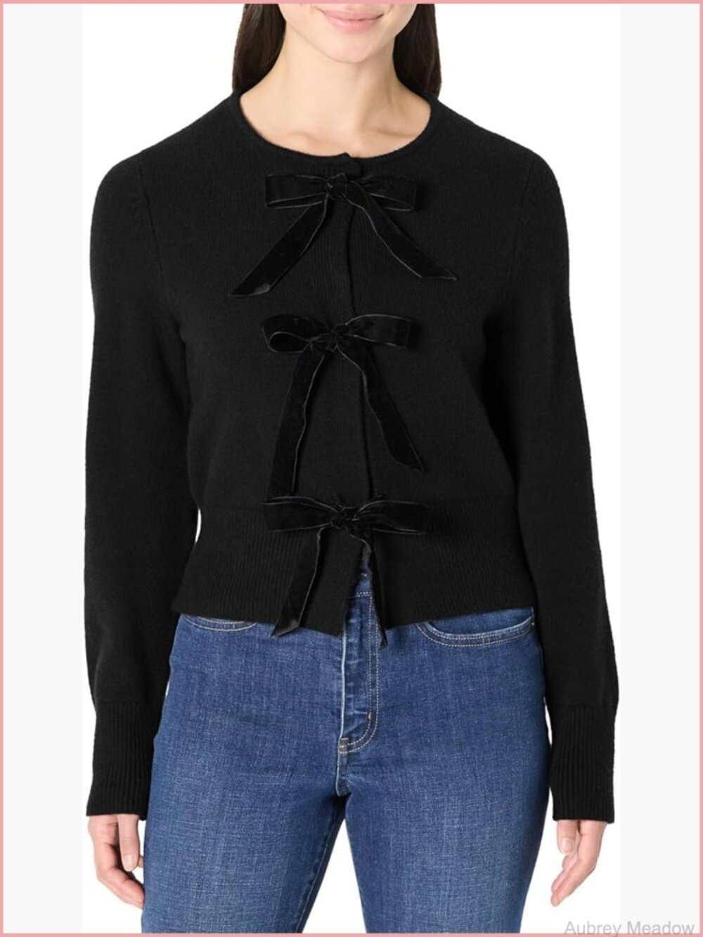 Regular-Fit Long-Sleeve Tie Front Cardigan with Bows Sweater
